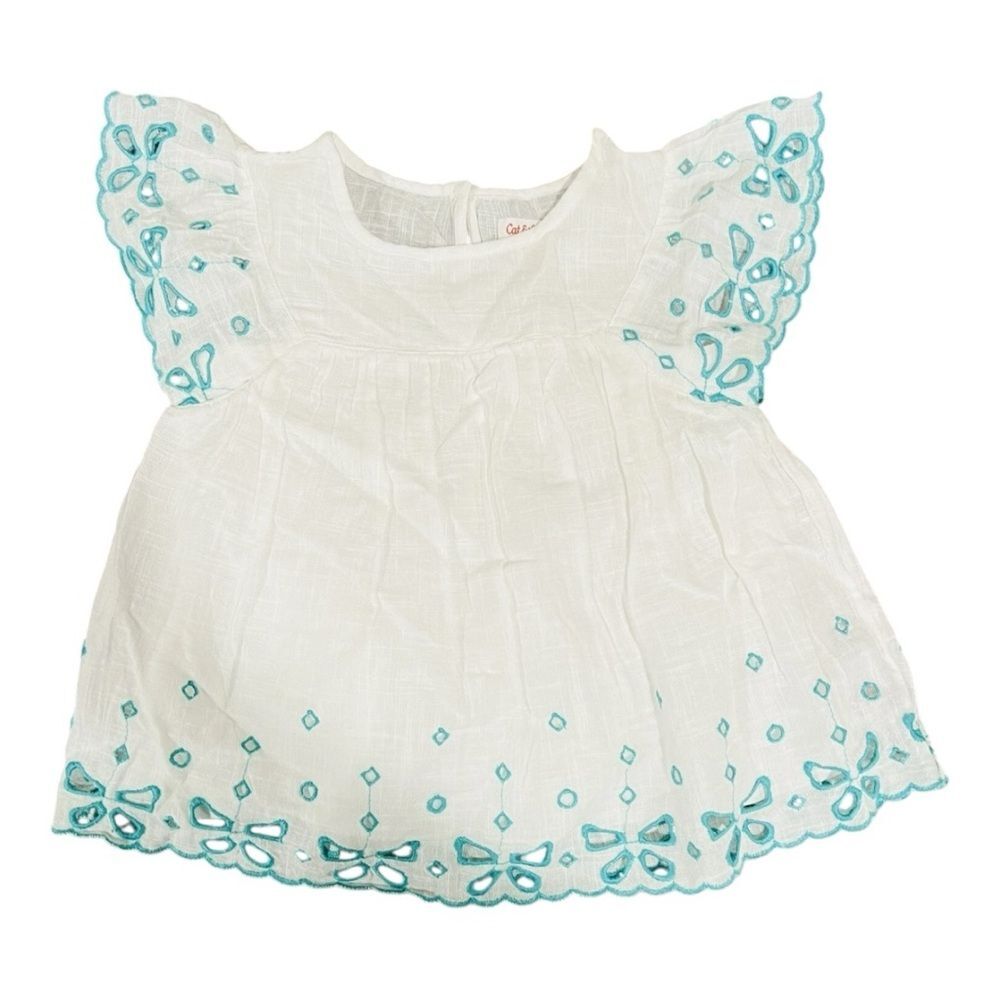 Cat & Jack White and Teal Short Sleeve Top with Embroidery